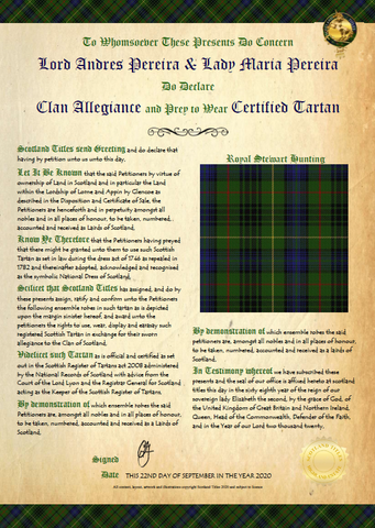 Tartan - Certificate of Clan Allegiance